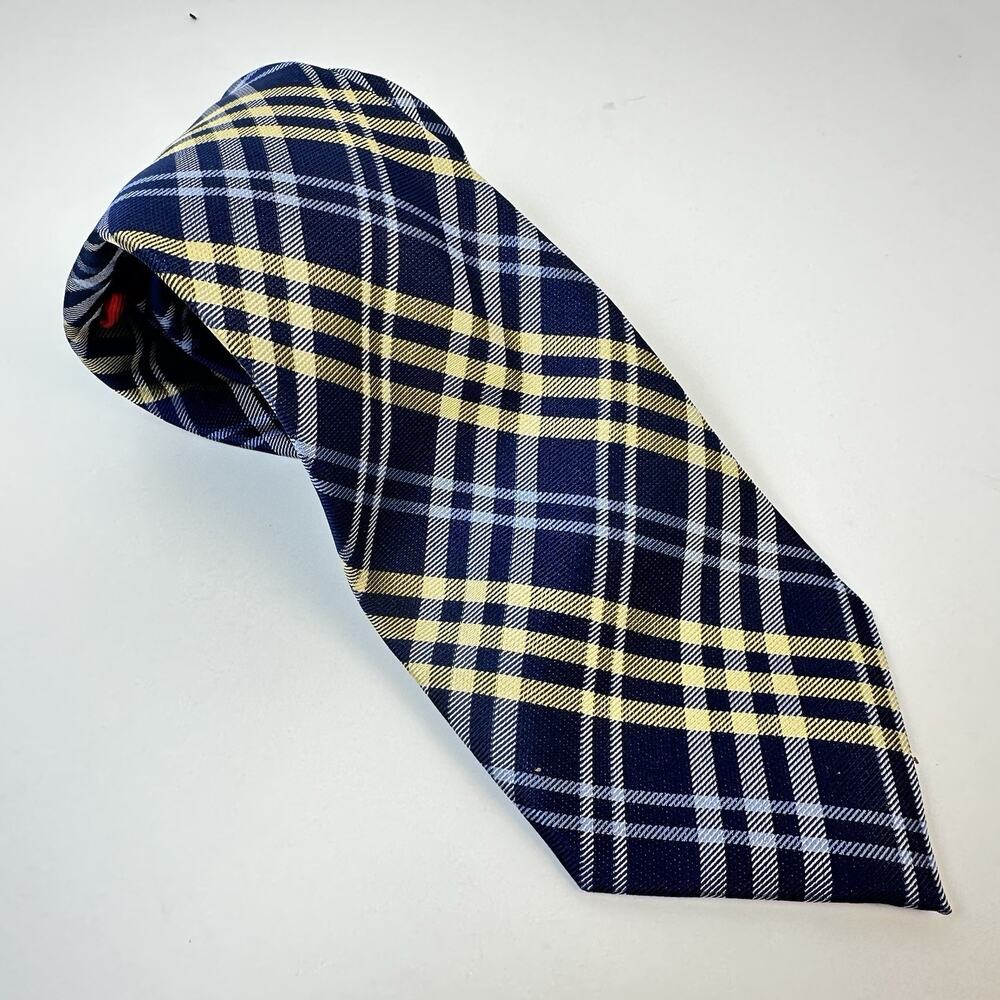 Chaps Tie Plaid Blue gotd yellow silk 100% Perfect ! 3" x 57"